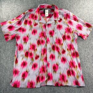 RSQ NWT Mens Textured Floral Shirt Size Large Artsy Pink Button Down